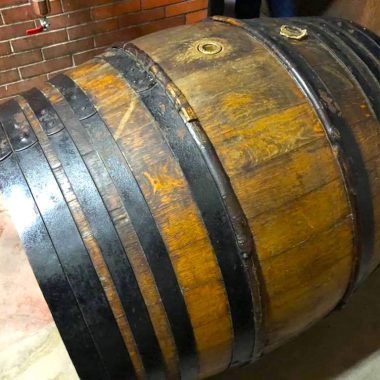 Oak barrel at Balluet Distillery